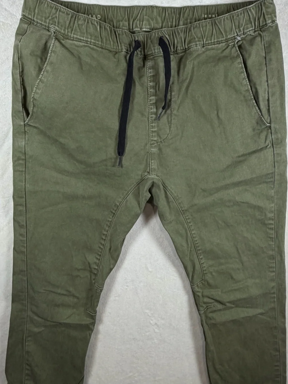 Men's Bullhead Denim Co. Skinny Medium Olive Green Tapered Drawstring Joggers
